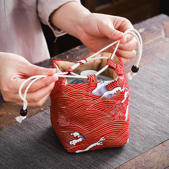 Τσάντα αποθήκευσης τσαγιού ταξιδιού πολλαπλών χρήσεων Βαμβακερό φλιτζάνι τσαγιού Βραχιόλια αντίκες κοσμήματα Προστατευτικό κάλυμμα Γιαπωνέζικη τσάντα δώρου για φαγητό