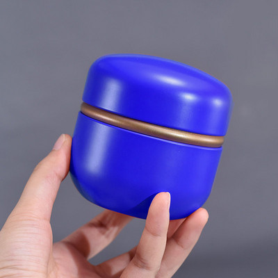 Japāņu stila maza mini metāla tējas uzglabāšanas kaste, pārnēsājama ceļojumu dubultā vāka noslēgta apaļa tvertne tējas kafijas un cukura uzglabāšanas burka