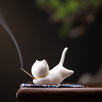 Cat Tea Pet Zen Kung Fu Tea Set Керамична резба Горелка за тамян Орнаменти Държач Йога Стойка за медитация Декорация