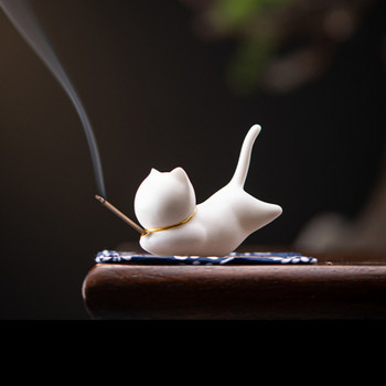 Cat Tea Pet Zen Kung Fu Tea Set Керамична резба Горелка за тамян Орнаменти Държач Йога Стойка за медитация Декорация