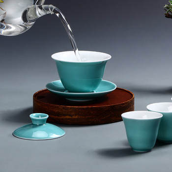 Китайски чайник Елегантни розови чайни чаши Gaiwan Съпница с капак Купа Чинийка Tea Brew Керамична купа за чай Kung Fu 170 ml Подарък за чай за пътуване
