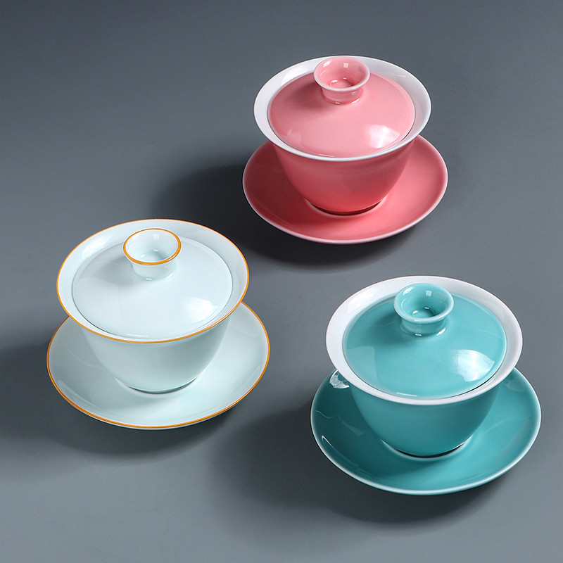 Ķīniešu Teaset Eleganta Rozā Gaiwan Tējas Tases Tureen Vāks Bļoda Apakštase Tējas Brūvēšana Keramika Kung Fu Tējas Bļoda 170ml Ceļojumu tējas trauks Dāvana
