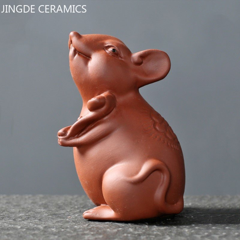 Radošums Purpursarkana māla tēja Mājdzīvnieku darbvirsma Lucky Mouse Skulptūra Ornamenti Zodiaka tēja Play Ķīniešu tējas komplekts Dekorācijas piederumi