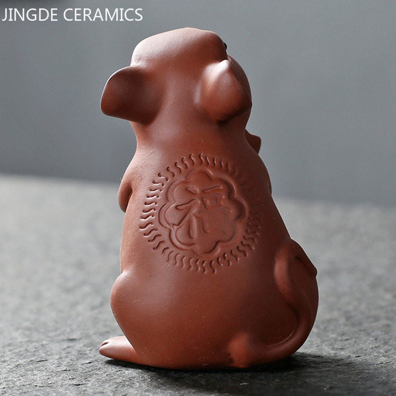 Radošums Purpursarkana māla tēja Mājdzīvnieku darbvirsma Lucky Mouse Skulptūra Ornamenti Zodiaka tēja Play Ķīniešu tējas komplekts Dekorācijas piederumi