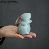 Lovely Ceramic Tea Pet Díszek Nyúltea Figura Kreatív Állatmodell Dekoráció Butik Otthoni Dekorációs Tea Kiegészítők