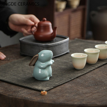 Прекрасен керамичен чай Орнаменти за домашни любимци Фигурка на заек Чай Творчески модел на животно Декор Бутикова декорация на дома Аксесоари за чай