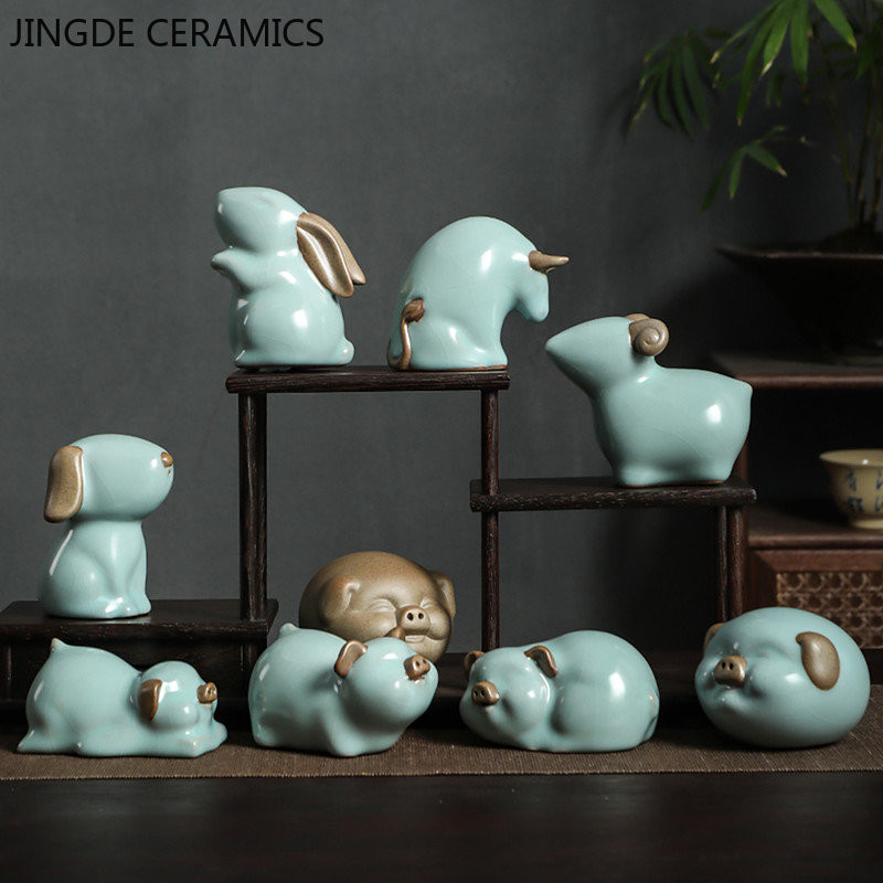 Lovely Ceramic Tea Pet Díszek Nyúltea Figura Kreatív Állatmodell Dekoráció Butik Otthoni Dekorációs Tea Kiegészítők
