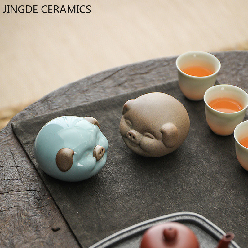 Lovely Ceramic Tea Pet Díszek Nyúltea Figura Kreatív Állatmodell Dekoráció Butik Otthoni Dekorációs Tea Kiegészítők