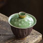 Lotus Design pārklāta bļoda japāņu stila Zen Sancai pārklājuma krūze Celadon keramikas Kung Fu tējas krūze Mājsaimniecības tējas satveršanas trauksZB105