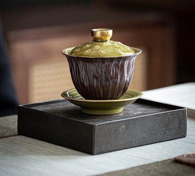 Lotus Design pārklāta bļoda japāņu stila Zen Sancai pārklājuma krūze Celadon keramikas Kung Fu tējas krūze Mājsaimniecības tējas satveršanas trauksZB105