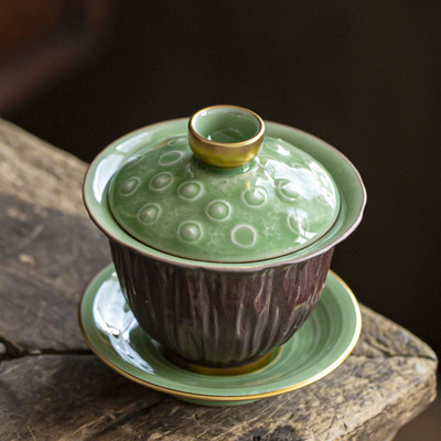 Lotus Design pārklāta bļoda japāņu stila Zen Sancai pārklājuma krūze Celadon keramikas Kung Fu tējas krūze Mājsaimniecības tējas satveršanas trauksZB105