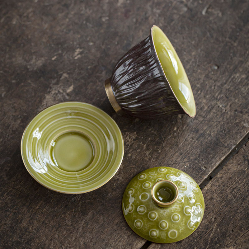 Lotus Design pārklāta bļoda japāņu stila Zen Sancai pārklājuma krūze Celadon keramikas Kung Fu tējas krūze Mājsaimniecības tējas satveršanas trauksZB105