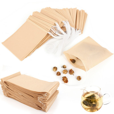 100 bucăți de pliculețe de ceai de unică folosință, hârtie biodegradabilă, pungă de filtru de ceai cu șnur Heal Seal, cu șnur gol, condimente, pudră de ceai din frunze libere