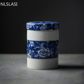Ķīniešu zilā un baltā porcelāna noslēgtā tēja Caddy mājsaimniecības keramikas uzglabāšanas tvertne ceļojumu tējas maisiņu virtuves garšvielu organizators