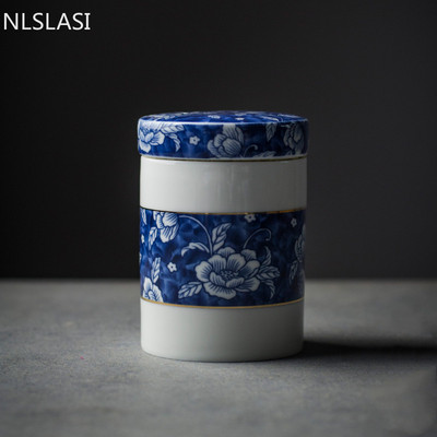 Kínai kék-fehér porcelán zárt tea Caddy háztartási kerámia tároló tartály utazó teászacskó konyhai fűszerszervező