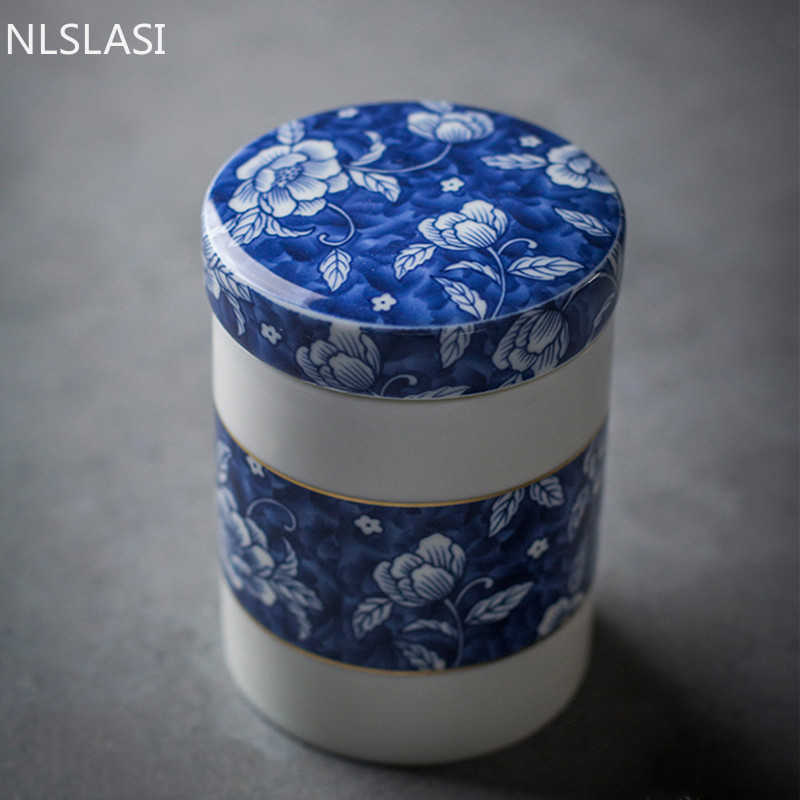 Ķīniešu zilā un baltā porcelāna noslēgtā tēja Caddy mājsaimniecības keramikas uzglabāšanas tvertne ceļojumu tējas maisiņu virtuves garšvielu organizators