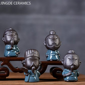 Lila agyag mini Buddha szobor Tea kisállat díszek Aranyos meditáció Szerzetes Kerámia dekoráció Kert Otthon Teaasztal Kiegészítők