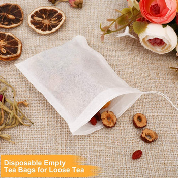 100 БР. Филтърни торбички за чай Еднократна чанта за запарки за чай с шнур Неизбелени празни торбички за чай за насипен чай Стадо кафе
