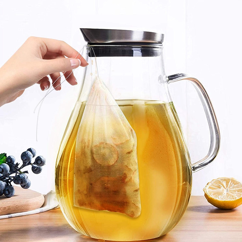 100 БР. Филтърни торбички за чай Еднократна чанта за запарки за чай с шнур Неизбелени празни торбички за чай за насипен чай Стадо кафе