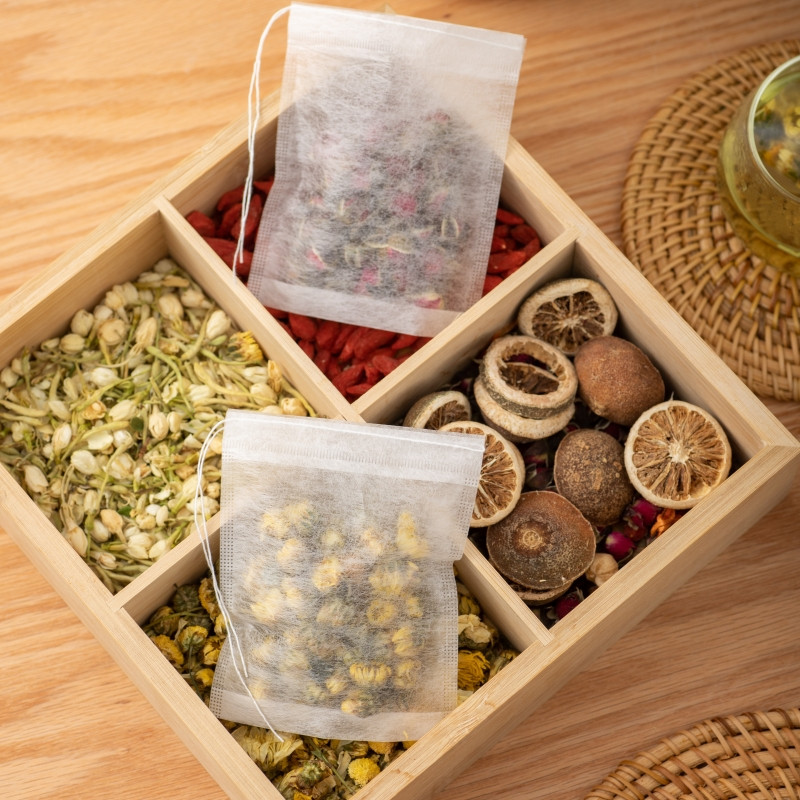 100 gab. Tējas maisiņi Vienreizlietojamie filtra maisiņi tējas garšvielu iepildītājam Pārtikas kvalitātes kukurūzas PLA šķiedras auduma garšvielu filtri tējas maisiņi