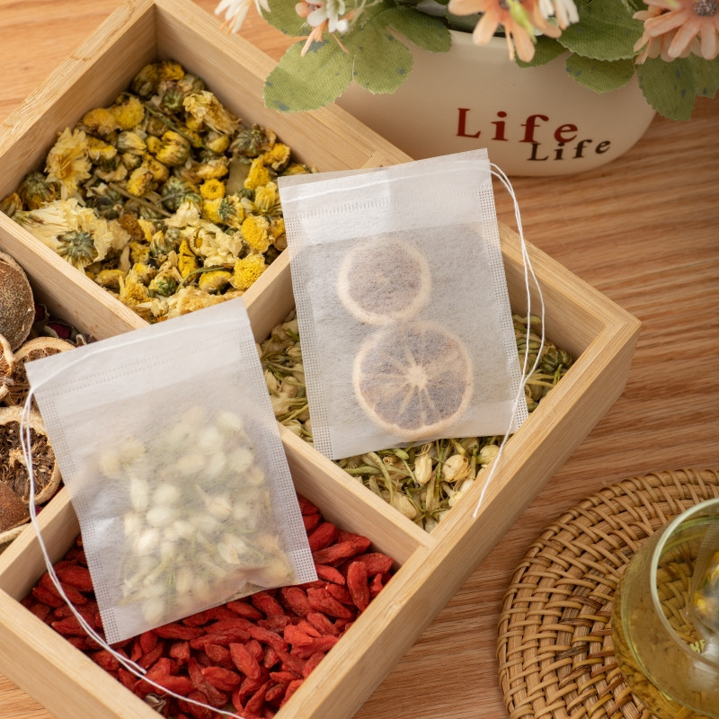 100 gab. Tējas maisiņi Vienreizlietojamie filtra maisiņi tējas garšvielu iepildītājam Pārtikas kvalitātes kukurūzas PLA šķiedras auduma garšvielu filtri tējas maisiņi