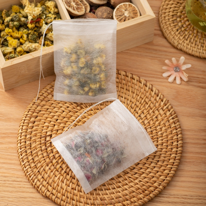 100 gab. Tējas maisiņi Vienreizlietojamie filtra maisiņi tējas garšvielu iepildītājam Pārtikas kvalitātes kukurūzas PLA šķiedras auduma garšvielu filtri tējas maisiņi