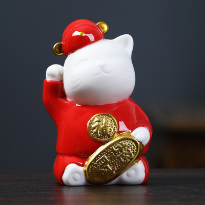 1 db Retro Pet Cat Kung Fu Tea asztaldísz Irodai Vintage Kerámia Dísz Tanulmányi Irodai dekoráció Teajáték Ajándék Kitty Tea Kisállat