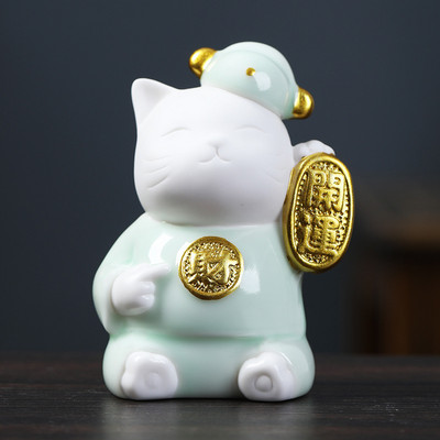 1 db Retro Pet Cat Kung Fu Tea asztaldísz Irodai Vintage Kerámia Dísz Tanulmányi Irodai dekoráció Teajáték Ajándék Kitty Tea Kisállat