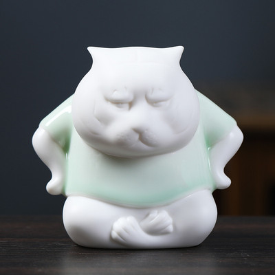 1 db Retro Pet Cat Kung Fu Tea asztaldísz Irodai Vintage Kerámia Dísz Tanulmányi Irodai dekoráció Teajáték Ajándék Kitty Tea Kisállat