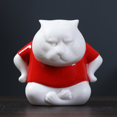 1 db Retro Pet Cat Kung Fu Tea asztaldísz Irodai Vintage Kerámia Dísz Tanulmányi Irodai dekoráció Teajáték Ajándék Kitty Tea Kisállat