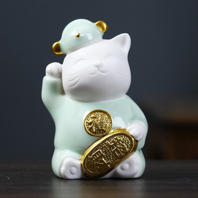 1 db Retro Pet Cat Kung Fu Tea asztaldísz Irodai Vintage Kerámia Dísz Tanulmányi Irodai dekoráció Teajáték Ajándék Kitty Tea Kisállat