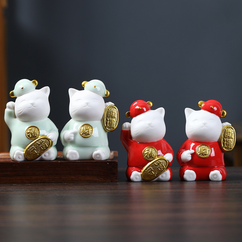 1 db Retro Pet Cat Kung Fu Tea asztaldísz Irodai Vintage Kerámia Dísz Tanulmányi Irodai dekoráció Teajáték Ajándék Kitty Tea Kisállat