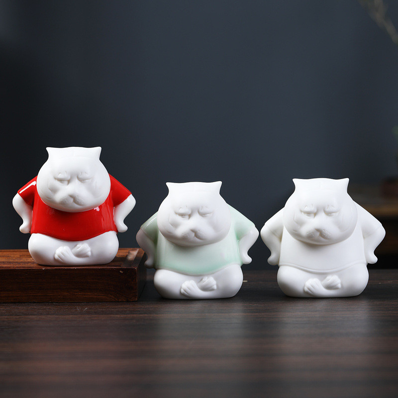 1 db Retro Pet Cat Kung Fu Tea asztaldísz Irodai Vintage Kerámia Dísz Tanulmányi Irodai dekoráció Teajáték Ajándék Kitty Tea Kisállat