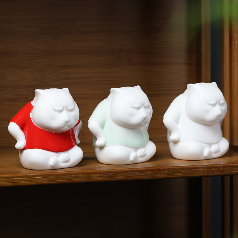 1 db Retro Pet Cat Kung Fu Tea asztaldísz Irodai Vintage Kerámia Dísz Tanulmányi Irodai dekoráció Teajáték Ajándék Kitty Tea Kisállat