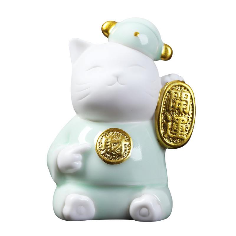 1 db Retro Pet Cat Kung Fu Tea asztaldísz Irodai Vintage Kerámia Dísz Tanulmányi Irodai dekoráció Teajáték Ajándék Kitty Tea Kisállat