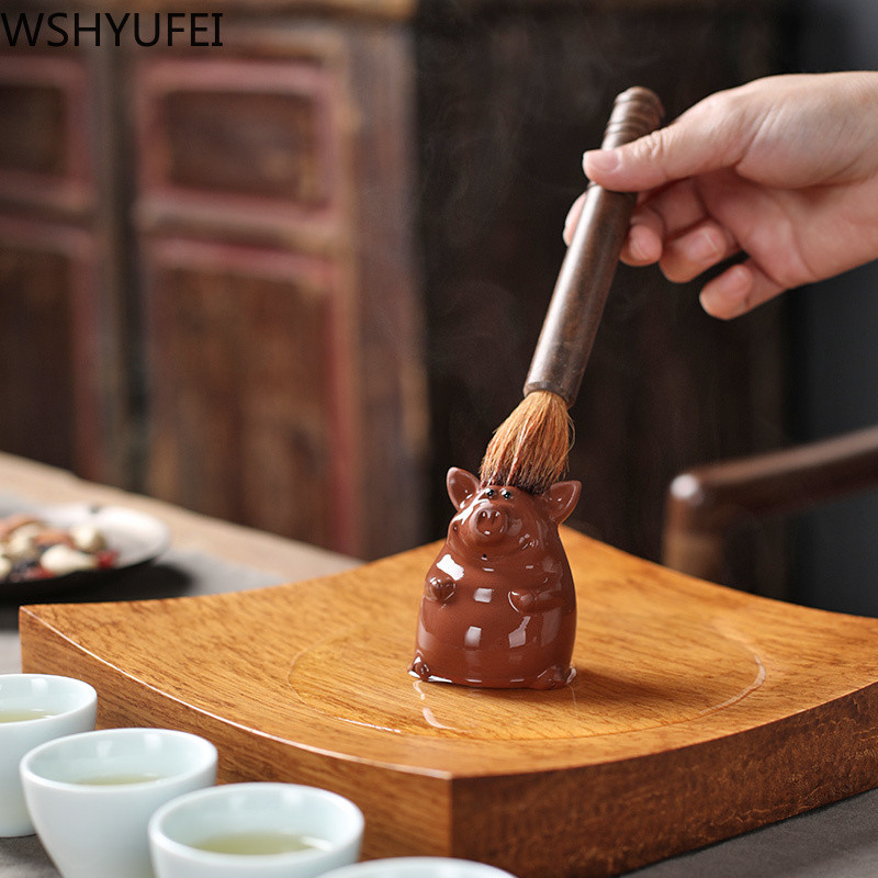 1 gab Purpura māla tēja mājdzīvnieku cūciņa Statujas tēja figūriņa Lucky Ornament Boutique oolong tēja Piederumi rotājumi Roku darbs Amatniecība