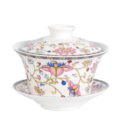 350 ml Didelės talpos keramika Gaiwan Porcelian Art Bird Arbata Tureen Gėlių arbatos dubuo su lėkštės dangteliu rinkinys Master Teaset gėrimų indai