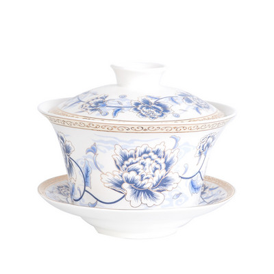 350 ml Lielas ietilpības keramikas izstrādājumi Gaiwan porcelāna mākslas putnu tēja Tureen ziedu tējas bļoda ar apakštasītes vāku komplekts Master Teaset dzērienu trauki