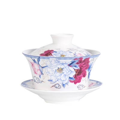 350 ml Lielas ietilpības keramikas izstrādājumi Gaiwan porcelāna mākslas putnu tēja Tureen ziedu tējas bļoda ar apakštasītes vāku komplekts Master Teaset dzērienu trauki