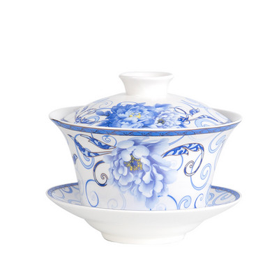 350 ml Lielas ietilpības keramikas izstrādājumi Gaiwan porcelāna mākslas putnu tēja Tureen ziedu tējas bļoda ar apakštasītes vāku komplekts Master Teaset dzērienu trauki