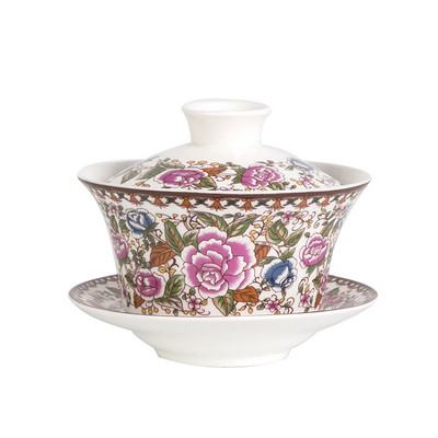 350 ml Lielas ietilpības keramikas izstrādājumi Gaiwan porcelāna mākslas putnu tēja Tureen ziedu tējas bļoda ar apakštasītes vāku komplekts Master Teaset dzērienu trauki