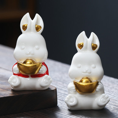 1PC Yixing Ceramics Ceai Pet Gold Lingot Iepure Model Statuie Handmade Office Desktop Decor Ornament Boutique Ceremonia Ceaiului