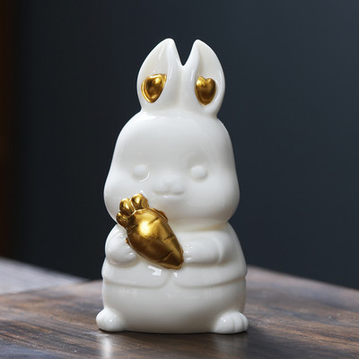 1 gab. Yixing keramikas tēja mājdzīvnieks zelta stieņa truša modeļa statuja, ar rokām darināta biroja darbvirsmas dekorēšana, dizaina dizaina tējas ceremonija