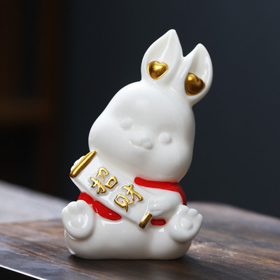 1 gab. Yixing keramikas tēja mājdzīvnieks zelta stieņa truša modeļa statuja, ar rokām darināta biroja darbvirsmas dekorēšana, dizaina dizaina tējas ceremonija