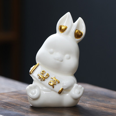 1 gab. Yixing keramikas tēja mājdzīvnieks zelta stieņa truša modeļa statuja, ar rokām darināta biroja darbvirsmas dekorēšana, dizaina dizaina tējas ceremonija