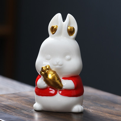 1 gab. Yixing keramikas tēja mājdzīvnieks zelta stieņa truša modeļa statuja, ar rokām darināta biroja darbvirsmas dekorēšana, dizaina dizaina tējas ceremonija