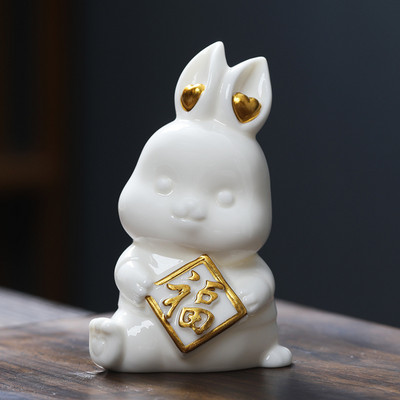 1 gab. Yixing keramikas tēja mājdzīvnieks zelta stieņa truša modeļa statuja, ar rokām darināta biroja darbvirsmas dekorēšana, dizaina dizaina tējas ceremonija