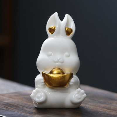 1 gab. Yixing keramikas tēja mājdzīvnieks zelta stieņa truša modeļa statuja, ar rokām darināta biroja darbvirsmas dekorēšana, dizaina dizaina tējas ceremonija