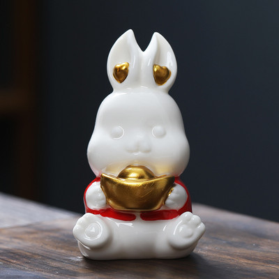 1 gab. Yixing keramikas tēja mājdzīvnieks zelta stieņa truša modeļa statuja, ar rokām darināta biroja darbvirsmas dekorēšana, dizaina dizaina tējas ceremonija