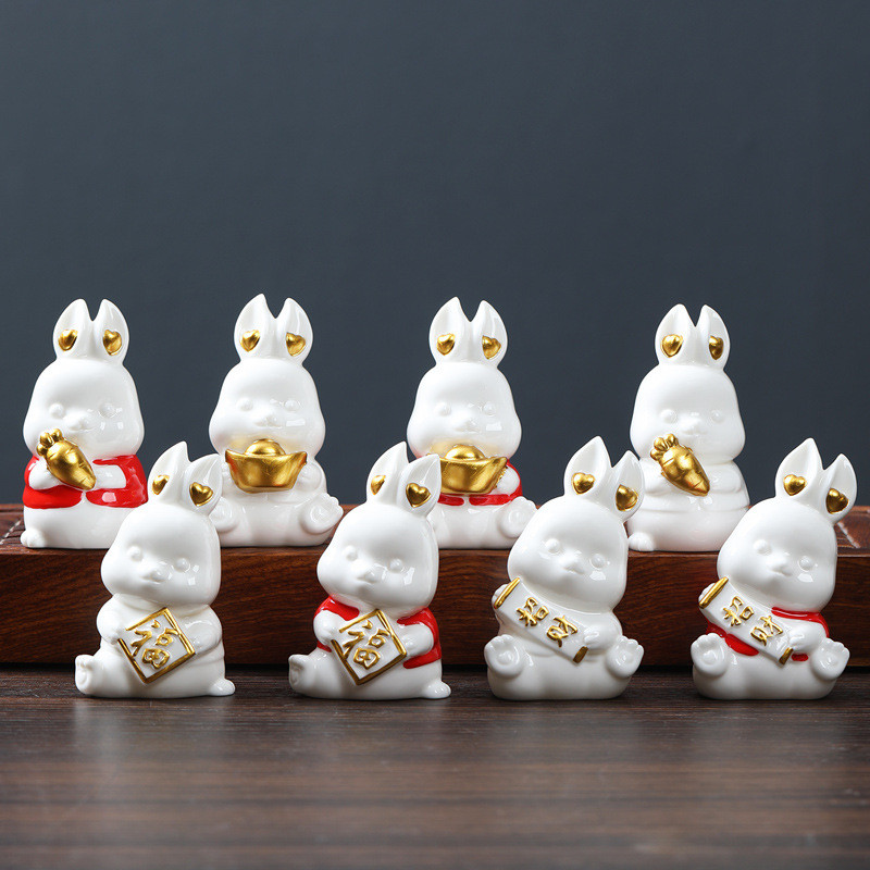 1 gab. Yixing keramikas tēja mājdzīvnieks zelta stieņa truša modeļa statuja, ar rokām darināta biroja darbvirsmas dekorēšana, dizaina dizaina tējas ceremonija